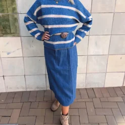 A VIEW Line Twill Skirt Denim Blue