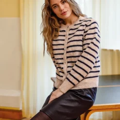 BLACK COLOUR Bcdell Stripe Knit Cardigan Red