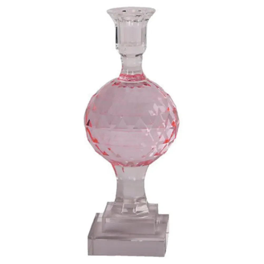 C'EST BON Høj krystal stage på fod med graveringer, pink, 25 cm