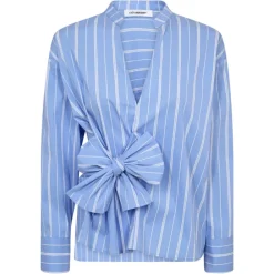 CO' COUTURE Shira Stripe Bow V-Blouse Pale Blue