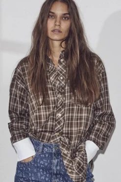 HAUTE L'AMITIE Loose Check Shirt Mocca