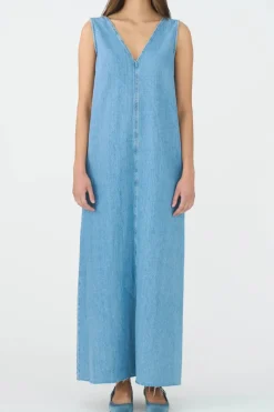 IVY COPENHAGEN Uta Distressed Maxi Dress Wash Mid Blue