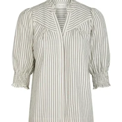NEO NOIR Diana Crepe Stripe Blouse Brown