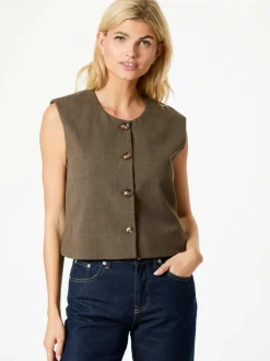 NEO NOIR Gamina Structure Waistcoat Khaki