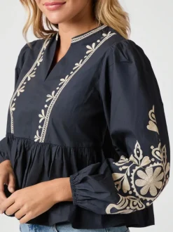 NEO NOIR Ginia Emb Blouse Navy