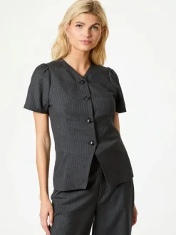 NEO NOIR Jules Pinstripe Blouse Antracit
