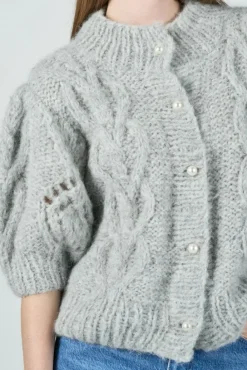NEO NOIR Lilly Pearl Knit Cardigan Light Grey Melange