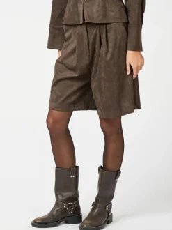 NEO NOIR Nika Faux Suede Bermuda Shorts Dark Brown