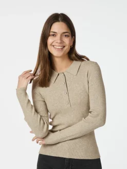 NEO NOIR Panama Knit Blouse Beige Melange