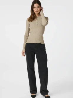 NEO NOIR Panama Knit Blouse Beige Melange