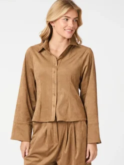 NEO NOIR Rosa Faux Suede Shirt Cognac