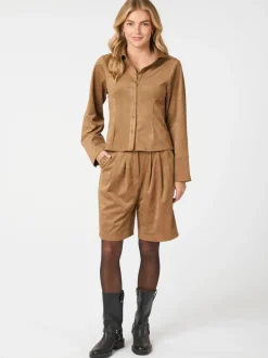 NEO NOIR Rosa Faux Suede Shirt Cognac