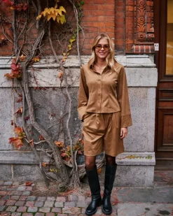 NEO NOIR Rosa Faux Suede Shirt Cognac
