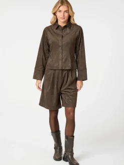 NEO NOIR Rosa Faux Suede Shirt Dark Brown