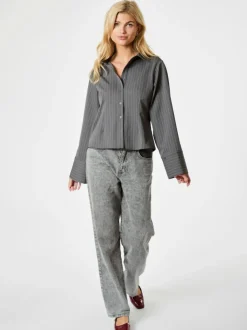 NEO NOIR Rosa Pinstripe Shirt Grey
