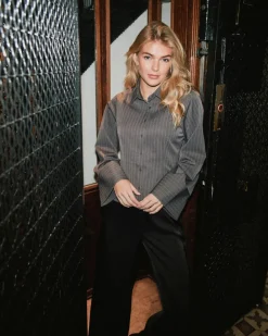 NEO NOIR Rosa Pinstripe Shirt Grey