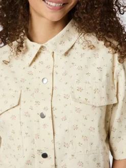 NEO NOIR Tiki Floral Denim Shirt Off White