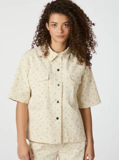 NEO NOIR Tiki Floral Denim Shirt Off White