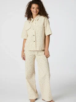 NEO NOIR Tiki Floral Denim Shirt Off White