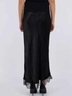 NEO NOIR Veroni Satin Lace Skirt Sort