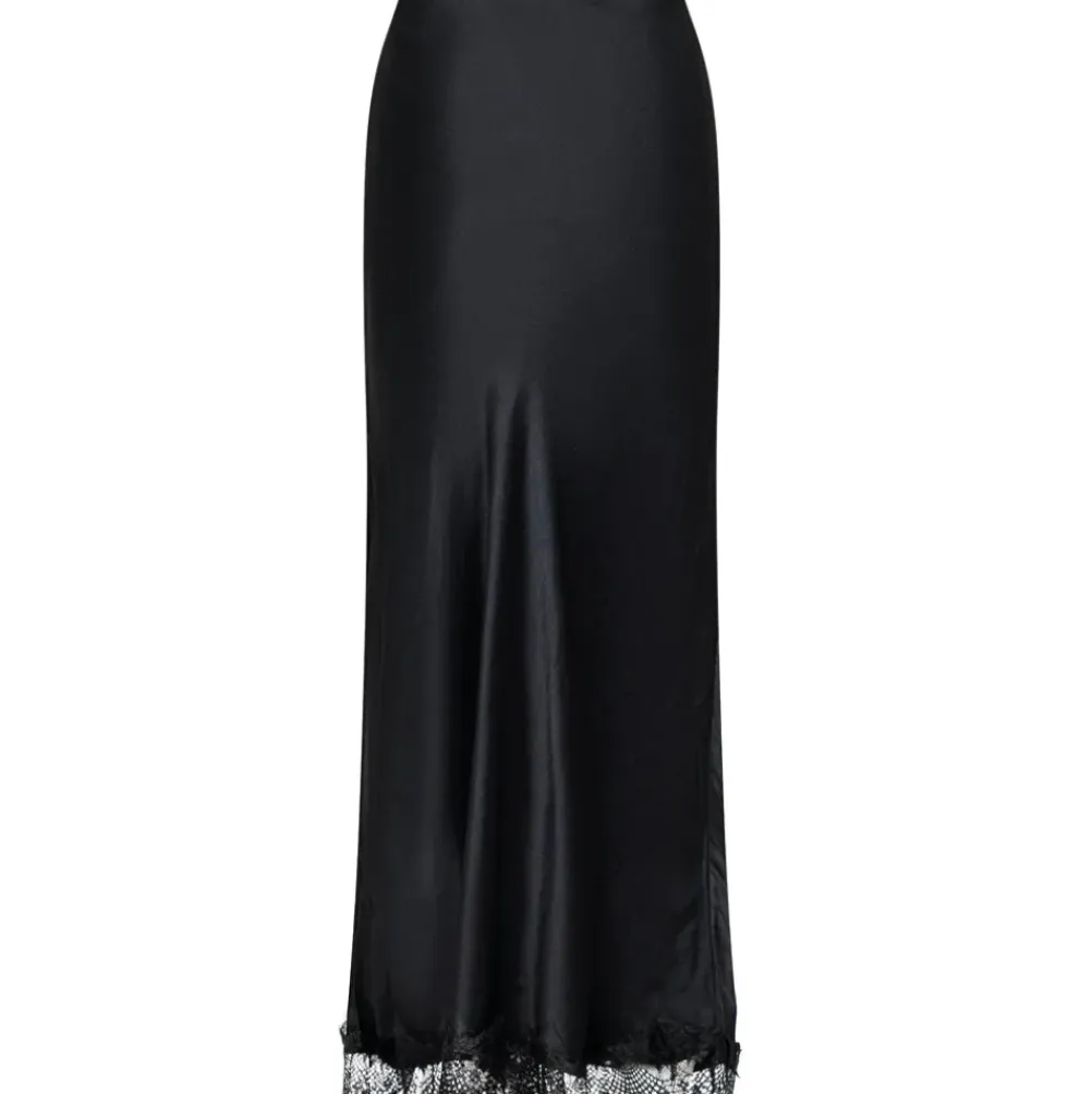 NEO NOIR Veroni Satin Lace Skirt Sort