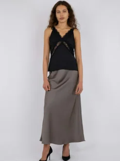 NEO NOIR Vicky Heavy Sateen Skirt Warm Grey